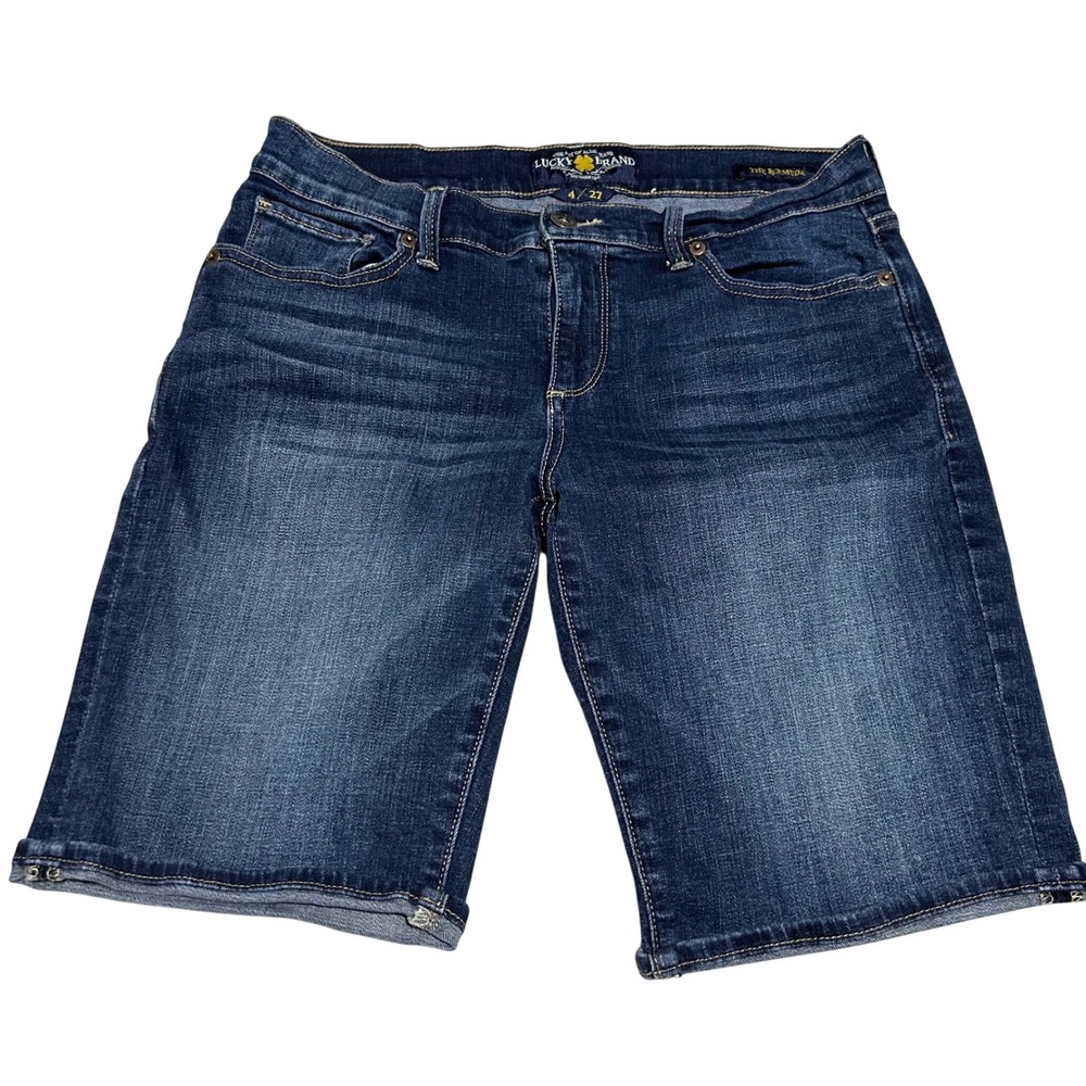 Lucky Brand The Bermuda Shorts Womens 4 27 9in Blue Denim Stretch Mid Rise